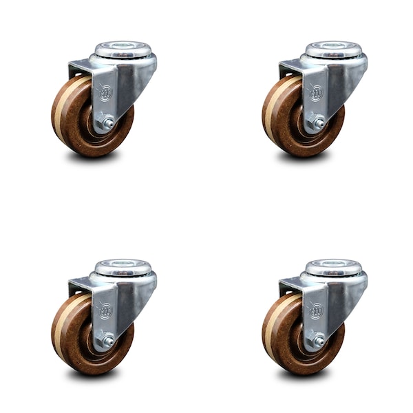 3 Inch High Temp Phenolic Wheel Swivel Bolt Hole Caster Set